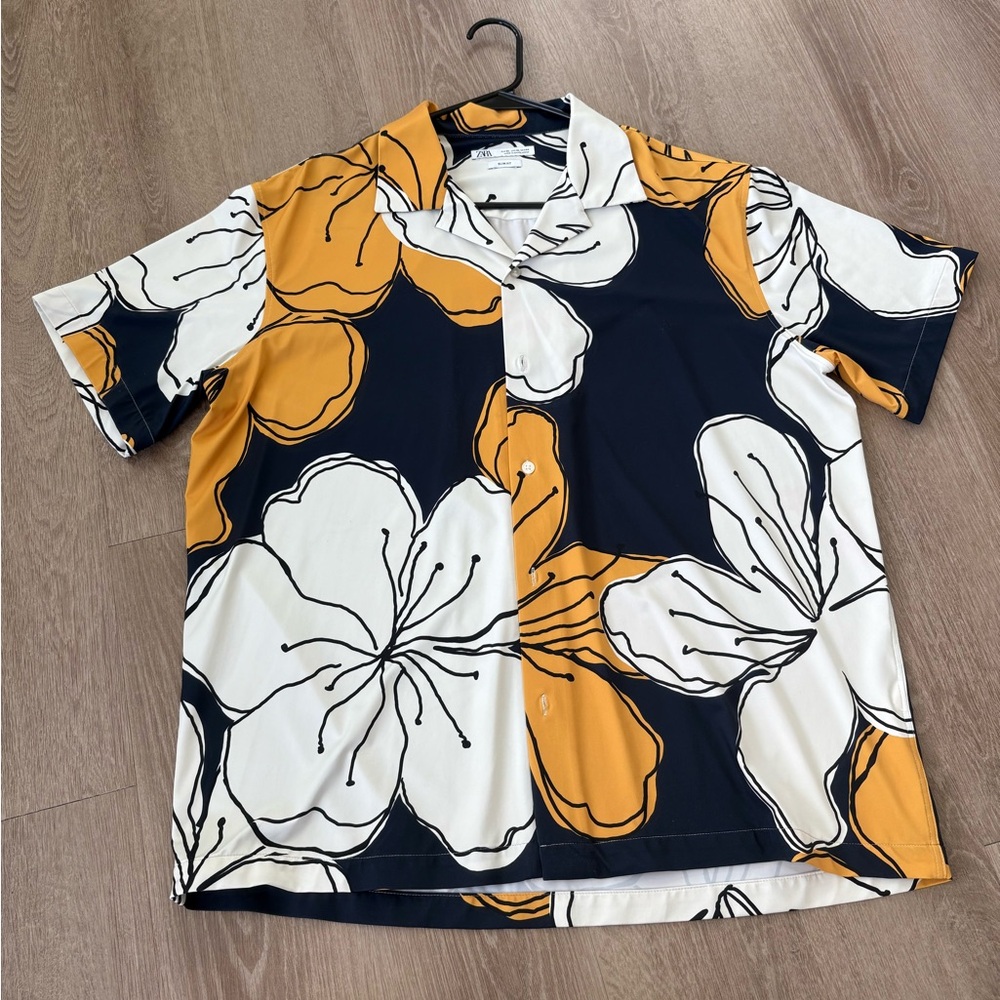 Zara Slim Fit Shirt in Navy and Mustard